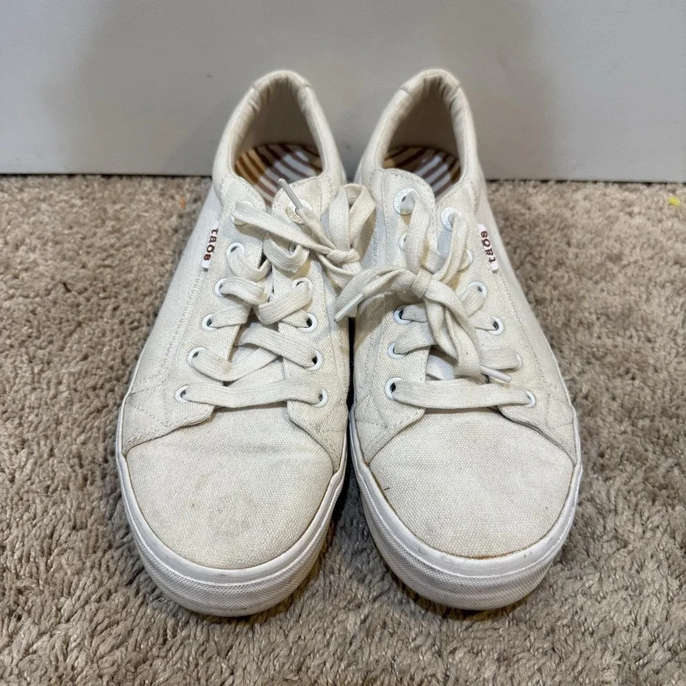Taos Plim Soul Shoes Womens Size 9.5 White Canvas Lace Up Comfort Sneakers